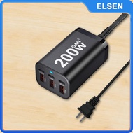 ELSEN เครื่องชาร์จ GaN แบบตั้งโต๊ะ200W USB C ฮับเครื่องชาร์จพกพาได้ Charger Laptop อเนกประสงค์สำหรับ