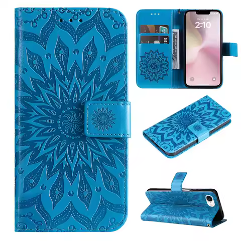 Leather Wallet Flip Case for Apple iPhone 13 14 15 16 16E 17E 17 Pro Max Plus | Mandala Embossed Des