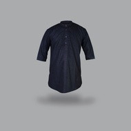 Khaf97 Pakistani Kurta Shirt 3/s4 Men's Gamis "Waleed" Black Embossed Motif