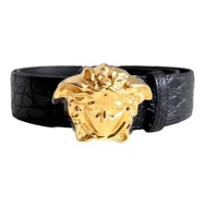 全新意大利VERSACE黑色金扣美杜莎LOGO真皮鱷魚皮帶 上班西裝西褲