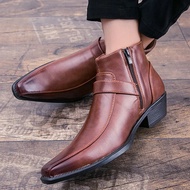 2023 New Men's Retro Cowboy Boots Leather Shoes Chelsea Boots Pointed Toe Men Boots Zipper Male Ankle Boots Autumn Winter Shoes