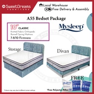 A55 Divan / Storage Bed Frame | 10" Mysleep Classic Orthopaedic Spring Mattress + Frame | Bed Room Furniture