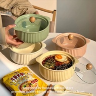 1 Ceramic Binaural Bowl With Lid / Salad Bowl / Soup Bowl / Wooden Tableware Ceramic Bowl / Ceramic 