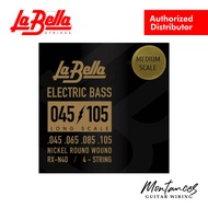 La Bella RX-N4D Rx Nickel Bass Guitar Strings – 4-String Set | Medium Scale | 45–105 | Round Wound