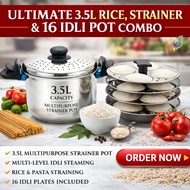 2in1 3.5L Stainless Steel Strainer Pot with 16 Idli Steamer Plates Multipurpose Cooking & Kitchen Se