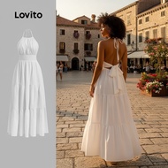 Lovito Women's Boho Tiered Layer Plain Dress L133AD055