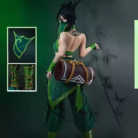 LOL The Rogue Assassin Akali Cosplay Costume Game LOL Akali Women Green Outfit with Bag Halloween Pa