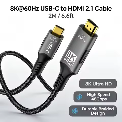 6.6FT USB C to HDMI Cable 8K@60Hz 4K@120Hz Thunderbolt 4/3 Type C to HDMI 2.1 Cable 48Gbps HDR HDCP2