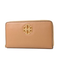 【TORY BURCH】BRITTEN 縷空LOGO荔枝紋拉鍊長夾-棕色/附證件夾