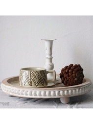 1入裝飾用12英吋圓盤,白色木珠圓盤,適用於客廳、咖啡桌、廚房桌或農舍盤子裝飾用