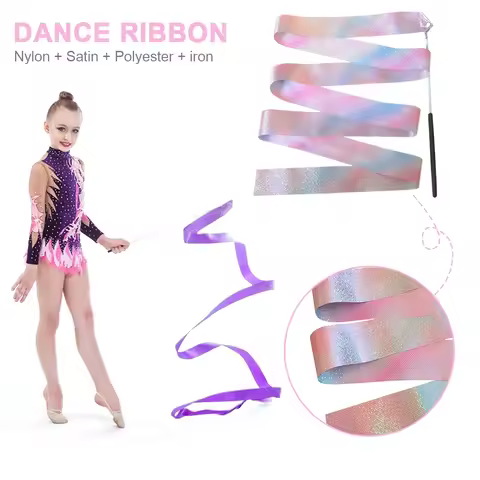 2/4M Colorful Gymnastic Ribbon Multifunction Rhythmic Gymnastics Ribbon Sparkling Dance Ribbon for A