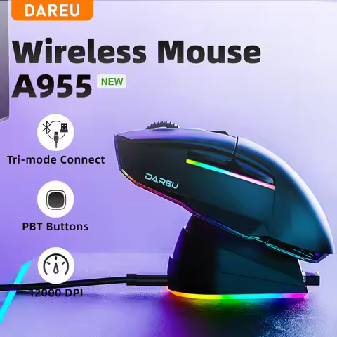 DAREU PC Gamer Mouse 12000DPI RGB Tri-mode Wireless Bluetooth Mice with Charging Dock AIM-WL Sensor 