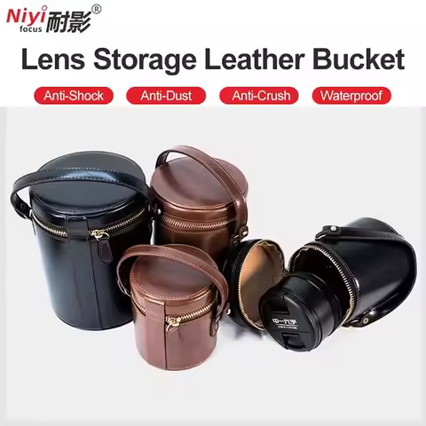 Portable Waterproof Leather Lens Storage Bag Shockproof Carry Case for Sony Canon Fujifilm Nikon Oly