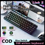 3-Mode Mechanical Keyboard 68 key Wireless Portable Keyboard Blue Switch Gaming Office Keyboard