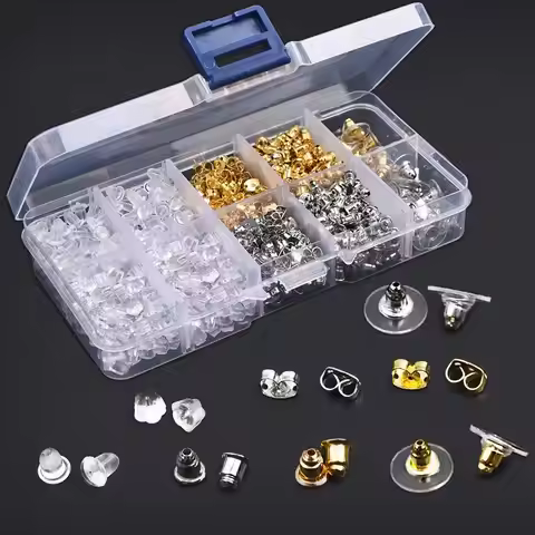 30~880pcs Ear Plug Box Clear Silicone Rubber Alloy Earring Clasp Earrings Accessories Kit DIY Jewelr