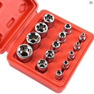 14Pcs Female Star Bit Sockets Set 1/2'' 3/8'' 1/4'' Drive Sockets E4 -E24 with Storage Box  Tolomoon