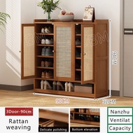 Shoe Cabinet Multi-Layer Large-Capacity Shoe Rack  Dust-proof household Wooden Shoe Rack Rak Kasut Kayu Simple Shoe Cabinet Breathable rattan door