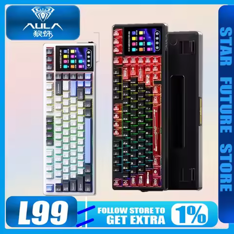 AULA L99 Mechanical Keyboard Screen Display Wireless Tri Mode Customized Touch RGB Hot-Swappable E-s