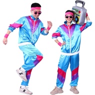 Mens Retro Tracksuit Set 80s 90s Hip Hop Vintage Windbreaker Jacket Pants Theme Party Halloween Carn