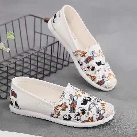 Breathable Mesh Lightweight Casual Shoes Women Fashion Women Slip on Flats Print Fisherman Shoes on 