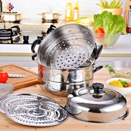 3-Layer Stainless Steel Steamer Good Quality Pot With 2 Pads 3 Sizes Can Be Used With Induction Cooker Code JS-03-26CM.