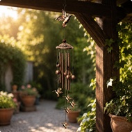Creature Wind Chime Copper-Toned Metal Wind Chime Hanging Ornament Embossed Top Cap Garden Decor Bel