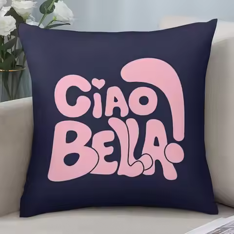 Cute Pink Ciao Bella Pillow Case, Retro Italian Greeting Cushion Cover for Bedroom Sofa Home Decor G