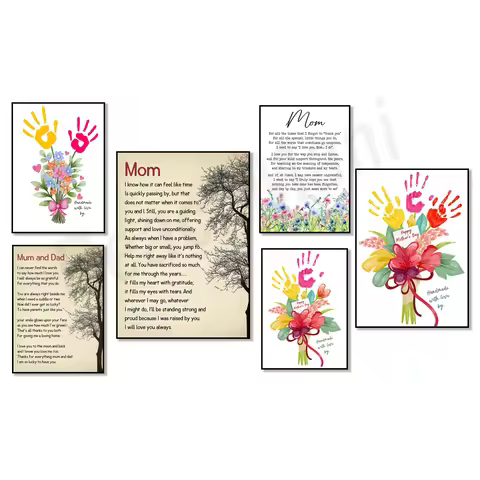 Vintage Book Pages, Thank You Mom Poem, Handprint Bundle, Mom's Garden Handprint, Love You Mom Poste