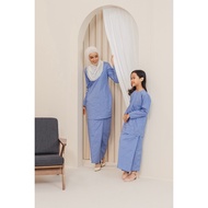 Kurung Cotton Sulam Polka Ash Blue