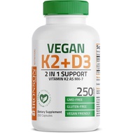 Bronson Vitamin K2+D3 Vegan 2 in 1 Vitamin K2 As MK-7,250 Capsules|Vegan Two-in-One Immune Bones and