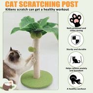Cat Scratching Post Wood Wear Resistant Sisal Green Leaves Cat Scratch Pillar Play Bed Toy Creative Simulation Tree with Plush Ball Kucing