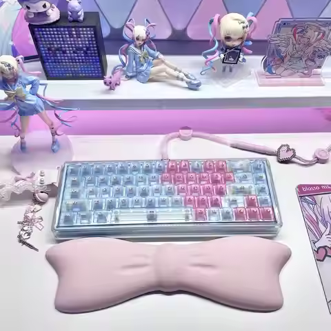 Cute Bow Keyboard Wrist Rest Non-slip Rubber Base Memory Foam Wrist Pad Suitable for 100 Keys 87 Key