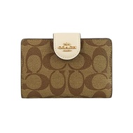 [Coach] Wallet Women's Half Wallet Outlet Wallet Compact Leather Brand Medium CORNER ZIP WALLET 6390 C0082 C3454 (Khaki Chalk/White)