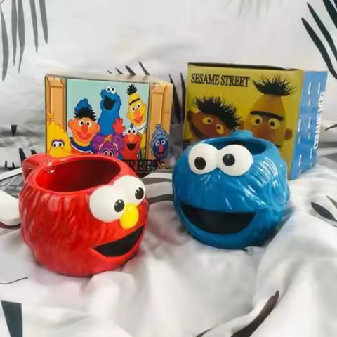 Cartoon Sesame Elmo Coffee Mug Fuuny Monster Cute Water Cup Kawaii Ceramic Milk Tea Mug Office Drink