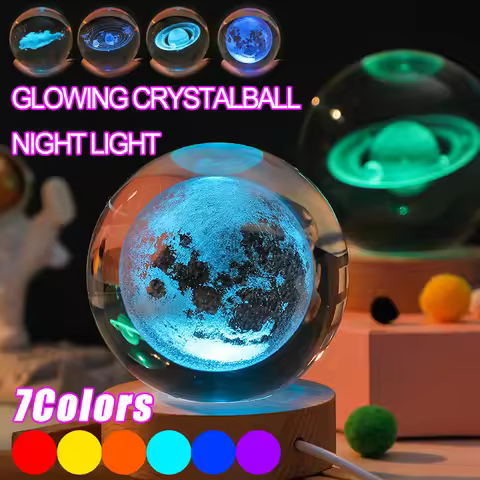 Unique 3D Crystal Ball Lamp with Galaxy and Planetary Projections USB Night Light for Cozy Atmospher