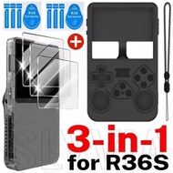 SLXC-3 IN 1 Case+Glass for R36S Game Console - Soft Silicone Anti-Scratch Case - with Lanyard & Scre