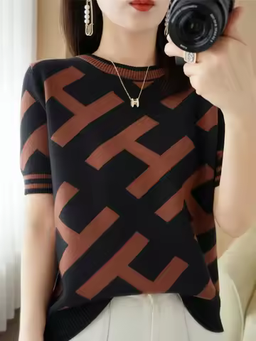 100% Cotton Short-Sleeved T-Shirt Women's Summer Knitwear Fashion New Slim-Fit All-Match Sweater Top