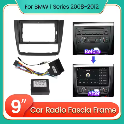 9'' Car Radio Frame Cable Dash Mount Kit for BMW 1 Series E81 E87 2008 - 2012 Android 2 Din Stereo P