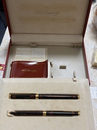 【經典收藏】法國製 S.T. Dupont 都彭黑金沙對筆（18K 750 金尖鋼筆 + 旋轉原子筆）有盒有保卡 狀態極佳 $2888