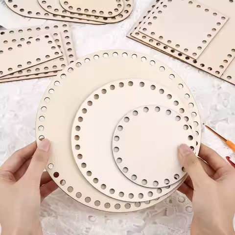 3pcs/Set DIY Basket Weaving Supplies Round Oval Solid Crochet Basket Wood Base Natural Wooden Basket