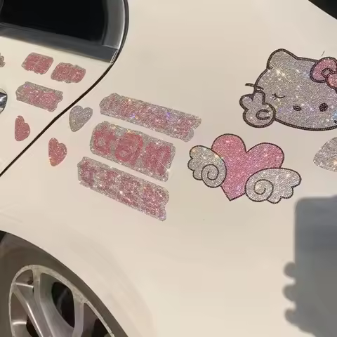 Kawaii Hello Kitty Anime Self Adhesive Crystal Rhinestone Decorative Stickers Fashion Girls Y2k Car 