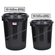 Black Garbage Bin with Cover / Pail with Cover / Dustbin / Tong Sampah