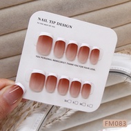 Wine Red Gradient French Short Fake Nails Fake Nails with Sticker Glue Red Fake Nails FM083
