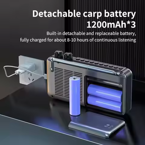 Portable 4.3 Inch LCD Screen Radio Speaker Multi-Band HF Built-In Rechargeable Battery FM Bluetooth 