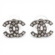 成色極佳 ◇ 香奈兒 C22S 可可標誌水鑽耳環（一對）金屬首飾 法國製造 女士