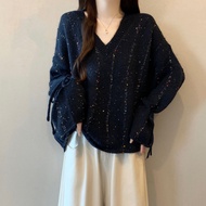 RUIHUAN | Áo Sweater Len Cổ V Dáng Thường cho Nữ Màu Xanh Navy