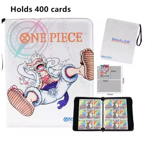 400pcs Large Capacity One Piece Card Album 4-grid Storage Leather Zipper Style Anime Peripheral Card