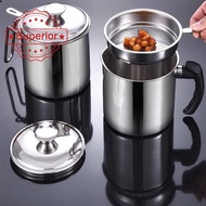 Stainless Steel Oil Container With Strainer Tray Cooking Grease Filter Oil Pot With Filter N8q8