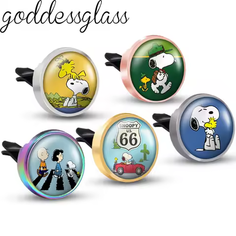 Snoopy on the Road 66 Walking Anime Photo Aromatherapy Car Decoration Clip Perfume Locket Fittings O