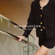 Chavika brand - Tweed Blazer เสื้อเบลเซอร์ผ้าทวิต แต่งดีเทลกระเป๋า กระดุมลายโบว์สีทอง (Only Top)